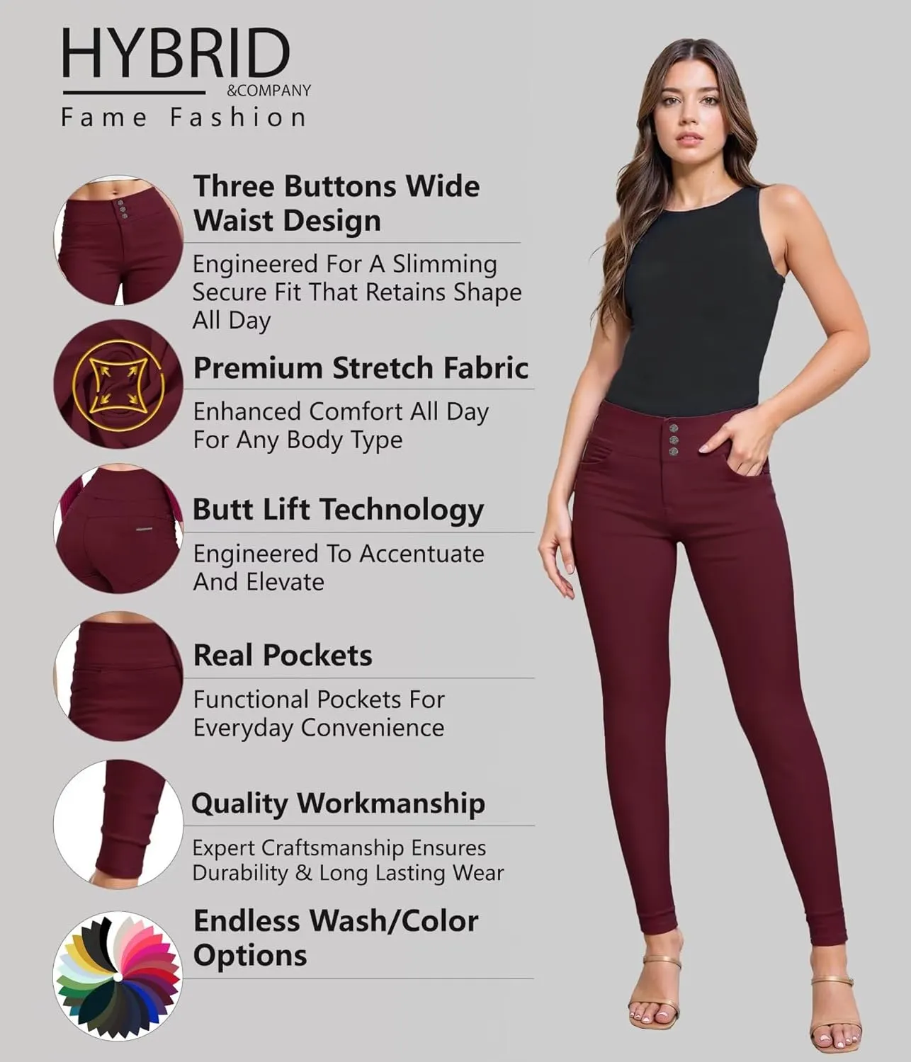 Hybrid & Company Women's Butt Lift Skinny High Waisted V3 Super Comfy Stretch Denim Pants