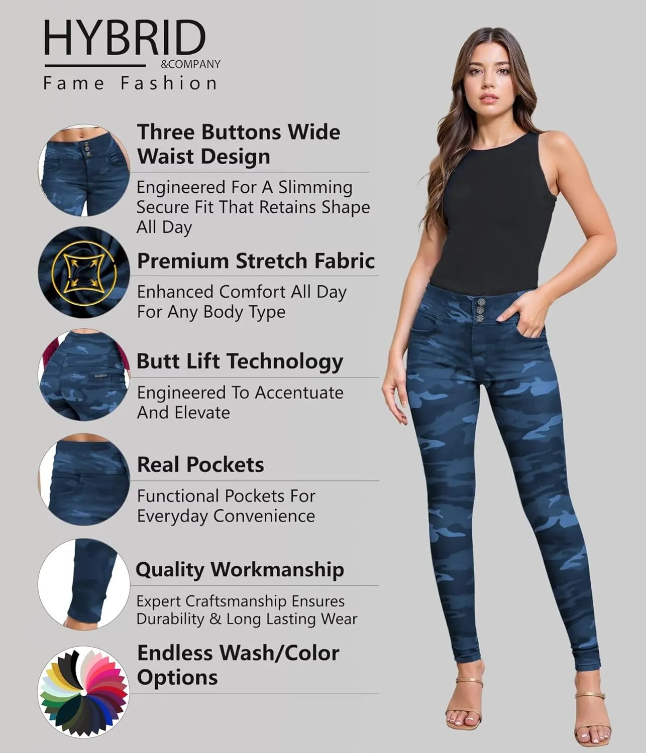 Hybrid & Company Women's Butt Lift Skinny High Waisted V3 Super Comfy Stretch Denim Pants