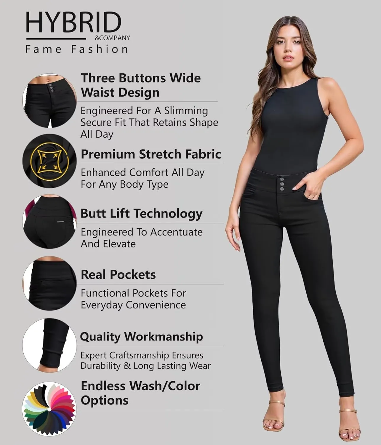 Hybrid & Company Women's Butt Lift Skinny High Waisted V3 Super Comfy Stretch Denim Pants