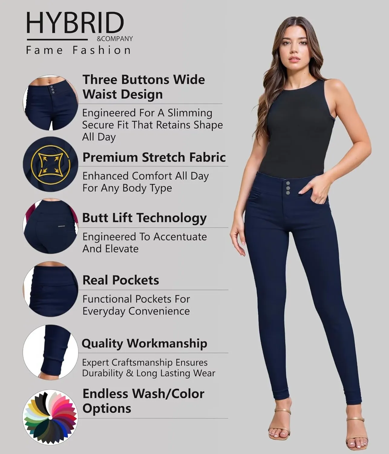 Hybrid & Company Women's Butt Lift Skinny High Waisted V3 Super Comfy Stretch Denim Pants
