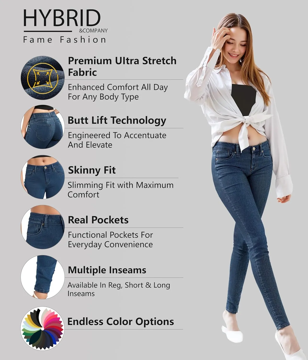 Hybrid & Company Women's Butt Lift Stretch Denim Jeans