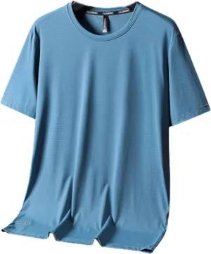 Ice Silk Round Neck T-Shirt- Silk Shirts for Men Gym Quick Dry Short Sleeve Cooling Shirts