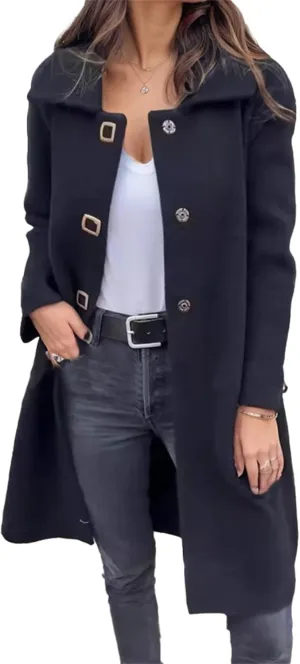 IVERIRMIN Women's Button Snap Pea Coats Dressy Casual Lapel Collar Long Jacket Winter Trench Overcoat Outerwear Office Outfit