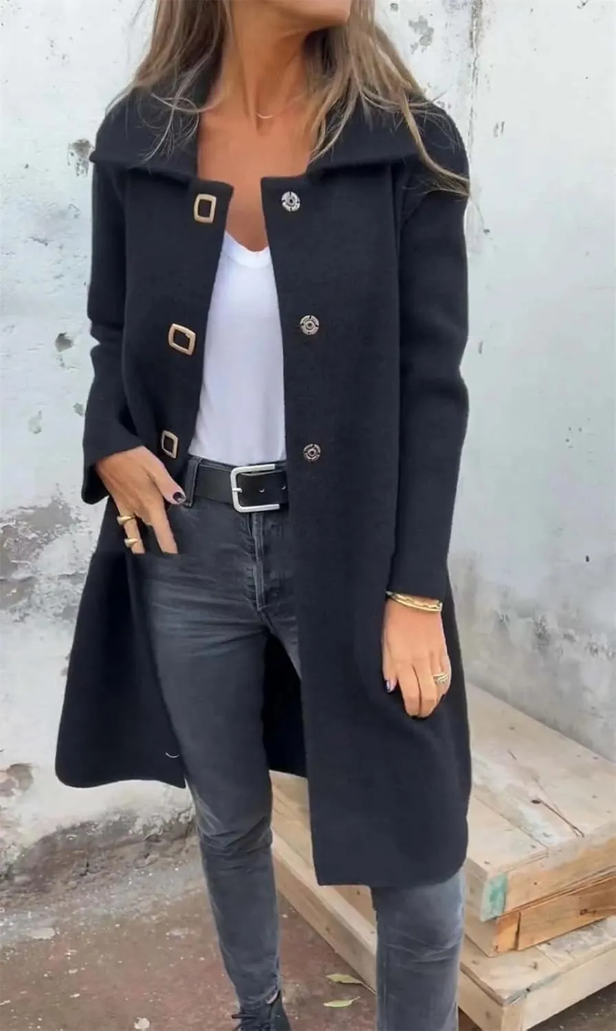 IVERIRMIN Women's Button Snap Pea Coats Dressy Casual Lapel Collar Long Jacket Winter Trench Overcoat Outerwear Office Outfit