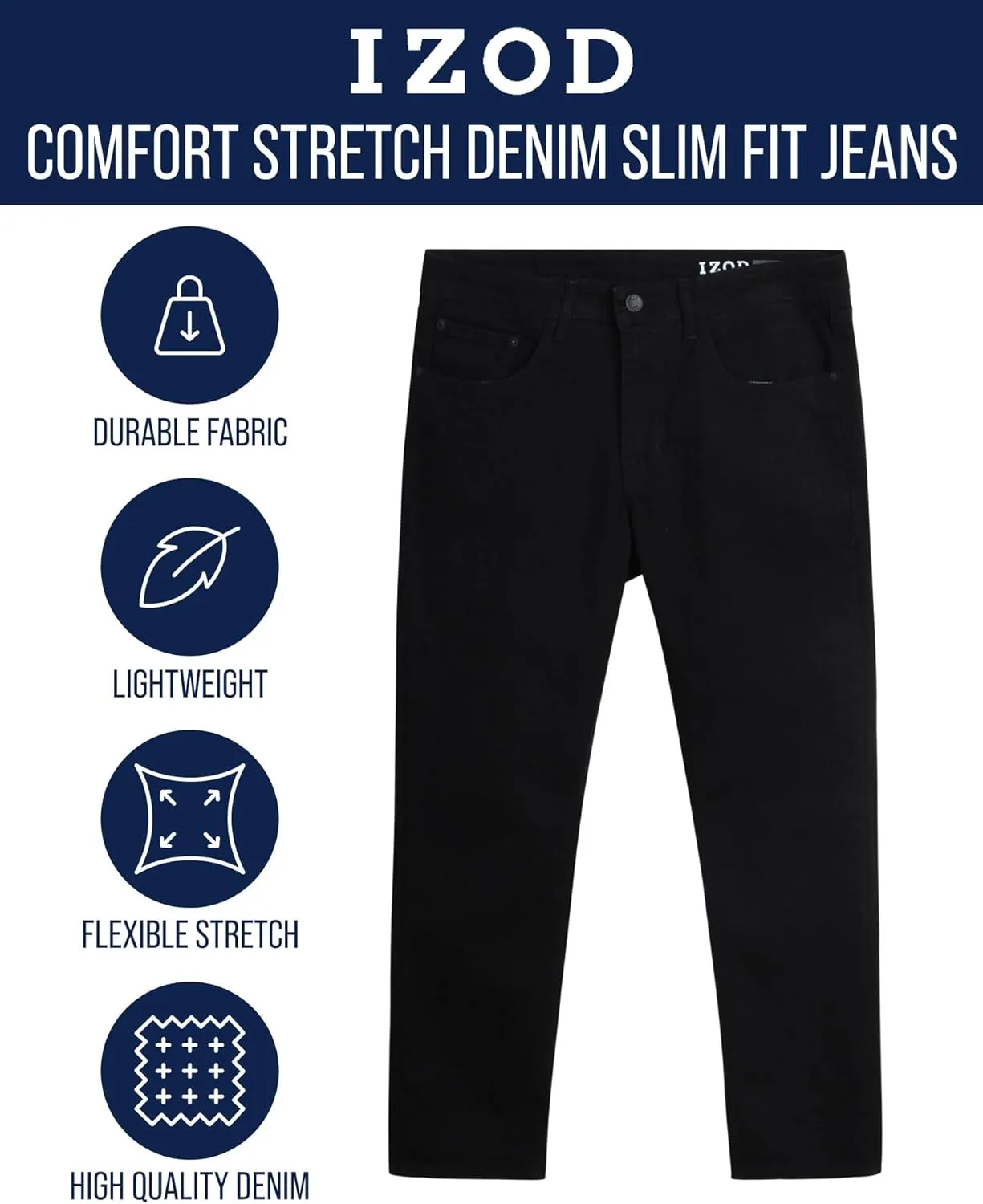 IZOD Men's Slim Fit Jeans - Classic Comfort Stretch Lightweight Denim Jeans - Casual Work Pants for Men