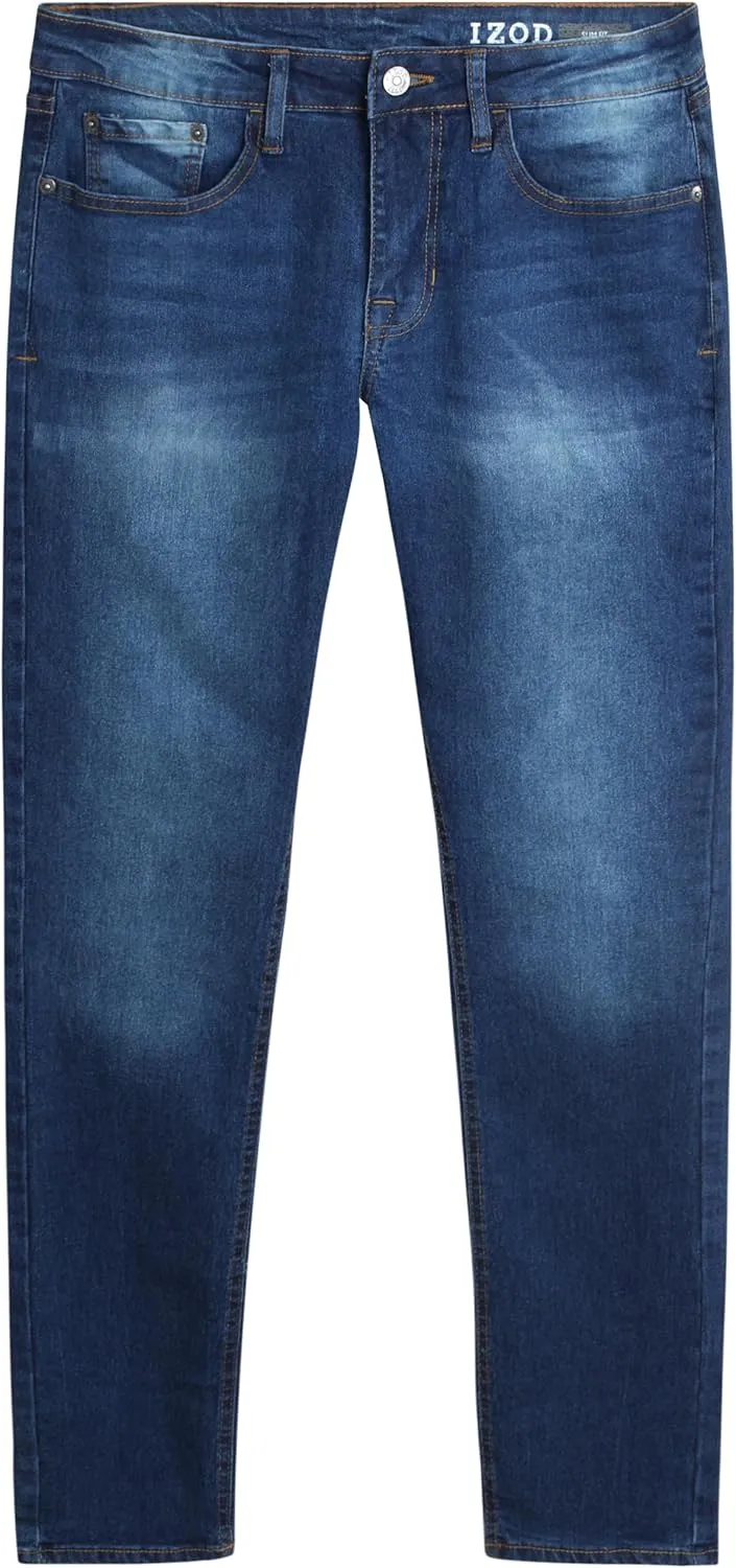 IZOD Men's Slim Fit Jeans - Classic Comfort Stretch Lightweight Denim Jeans - Casual Work Pants for Men
