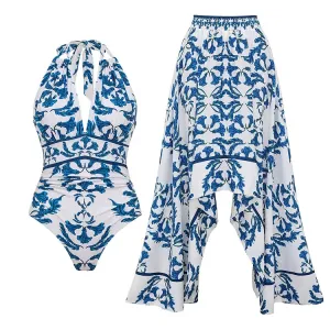 Jade - Versatile Lace-Up Printed One-Piece Swimsuit Set