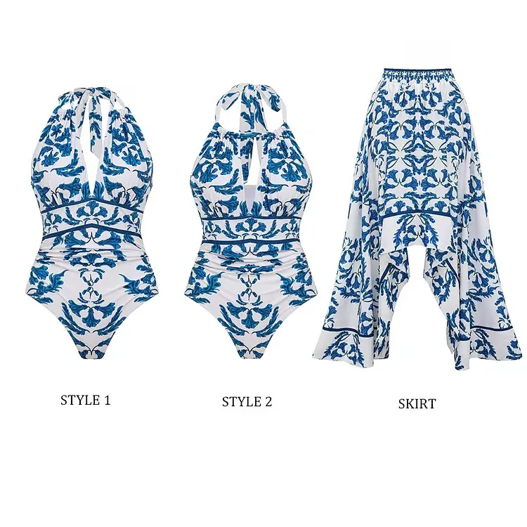 Jade - Versatile Lace-Up Printed One-Piece Swimsuit Set