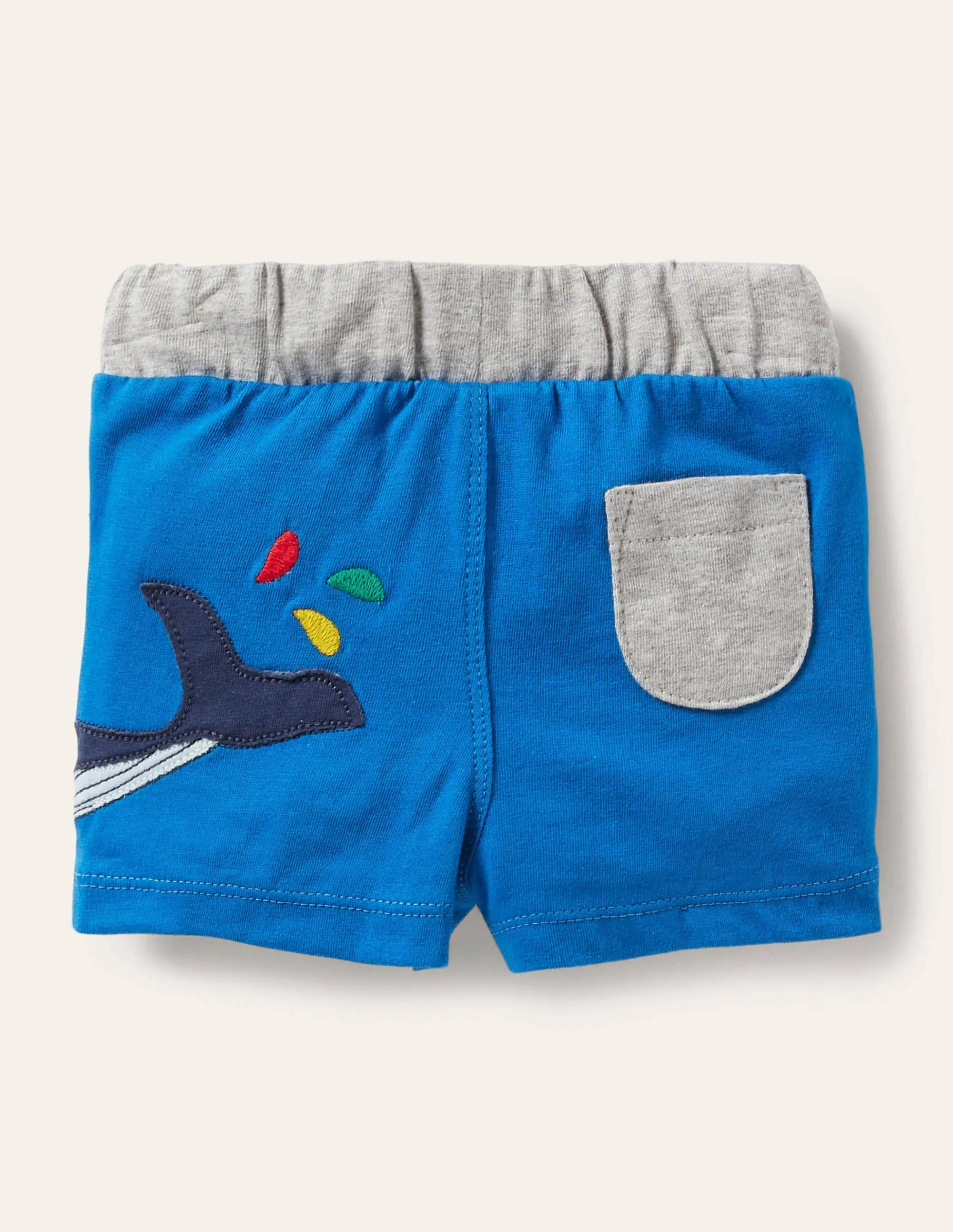 Jersey Shorts-Blue Appliqué Whale