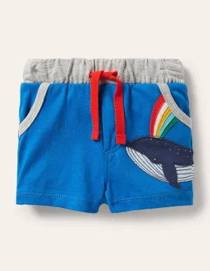 Jersey Shorts-Blue Appliqué Whale