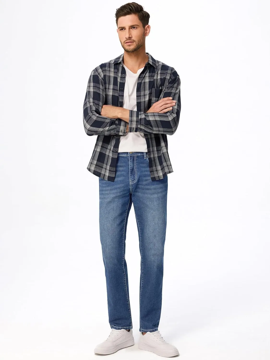JMIERR Men's Jeans Classic Regular Fit Straight Stretch Denim Pants
