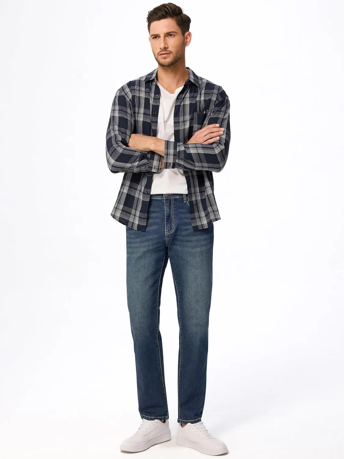 JMIERR Men's Jeans Classic Regular Fit Straight Stretch Denim Pants