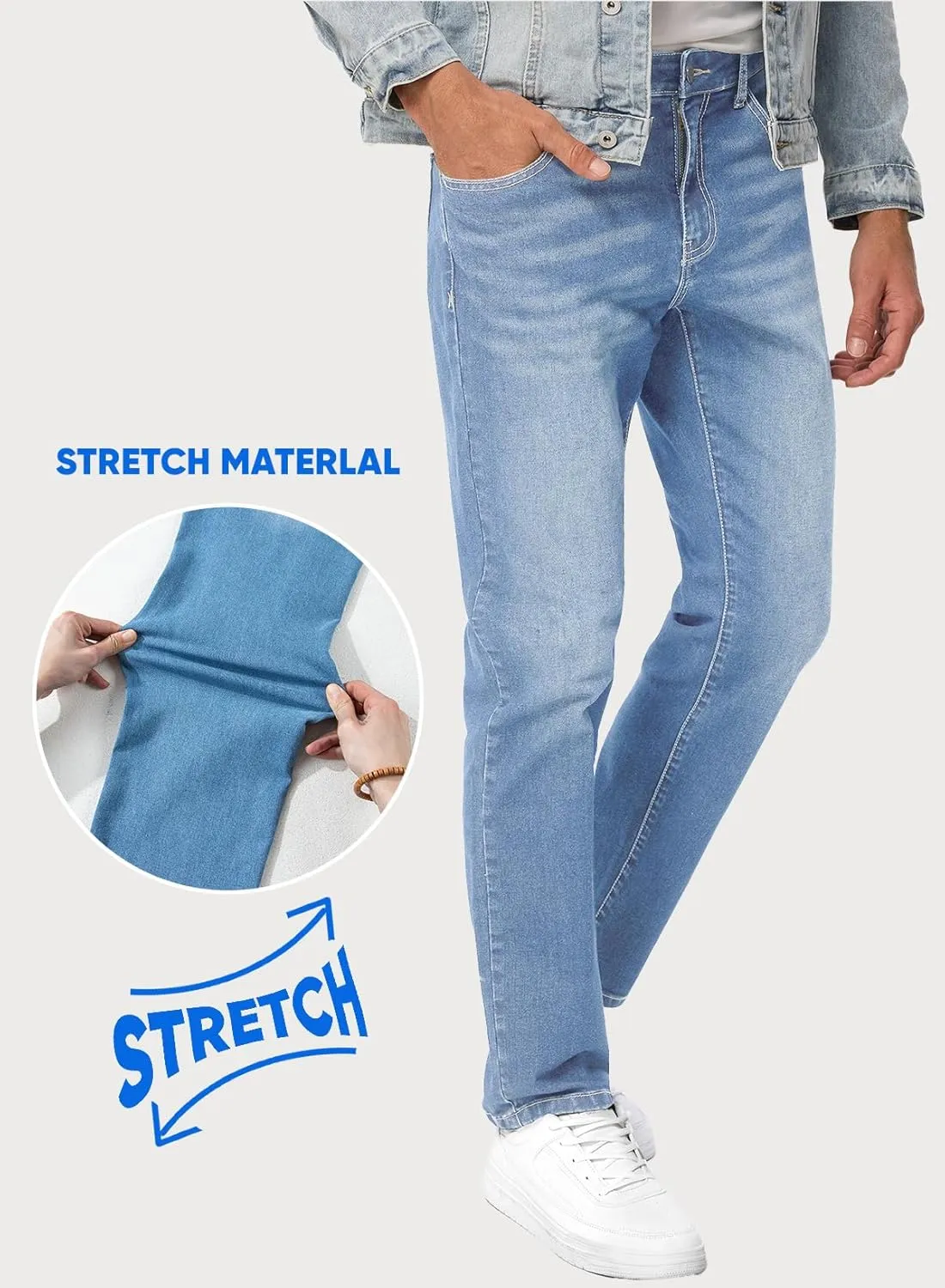 JMIERR Men's Jeans Classic Regular Fit Straight Stretch Denim Pants