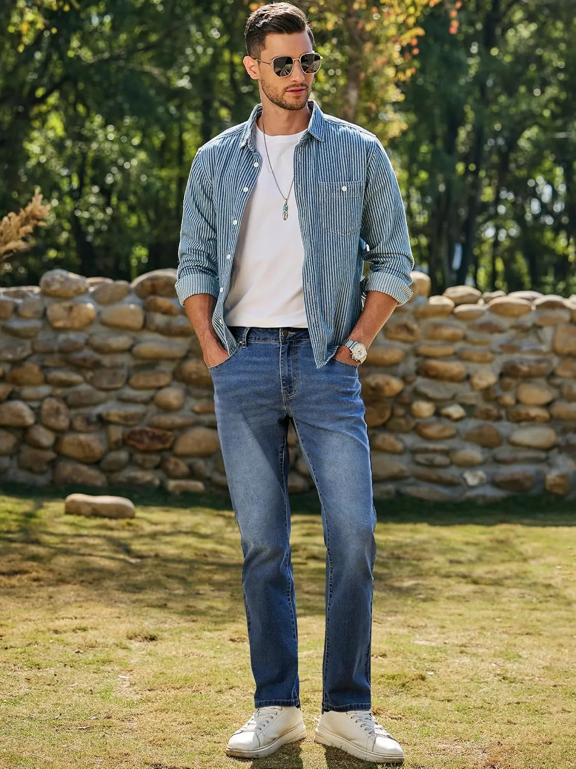 JMIERR Men's Jeans Classic Regular Fit Straight Stretch Denim Pants
