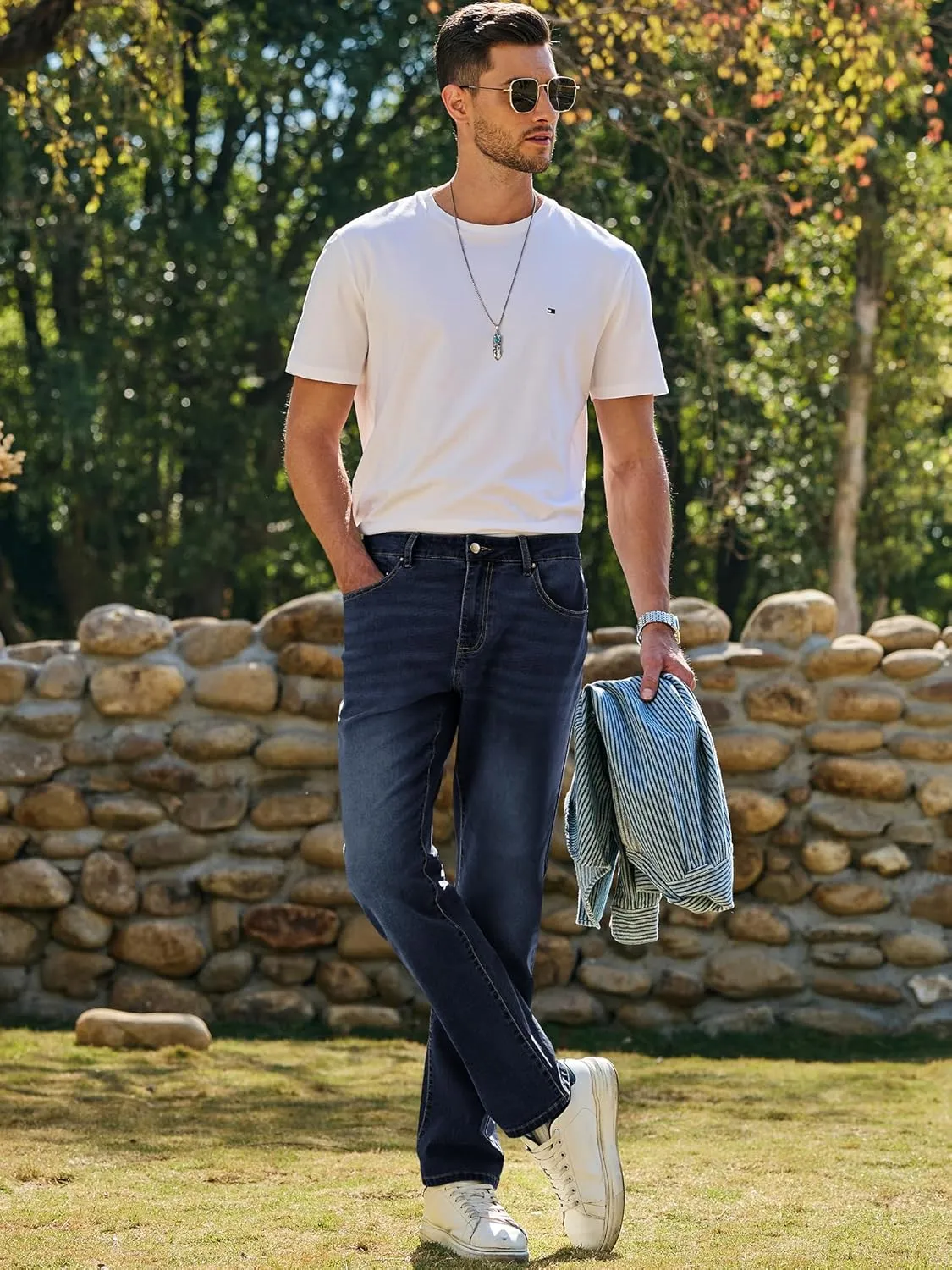 JMIERR Men's Jeans Classic Regular Fit Straight Stretch Denim Pants