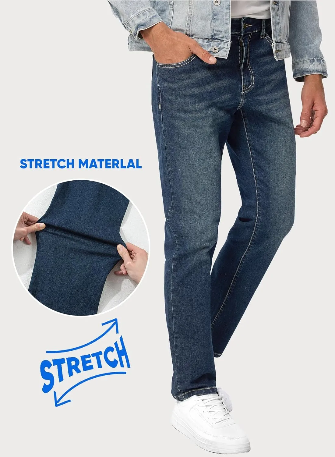JMIERR Men's Jeans Classic Regular Fit Straight Stretch Denim Pants