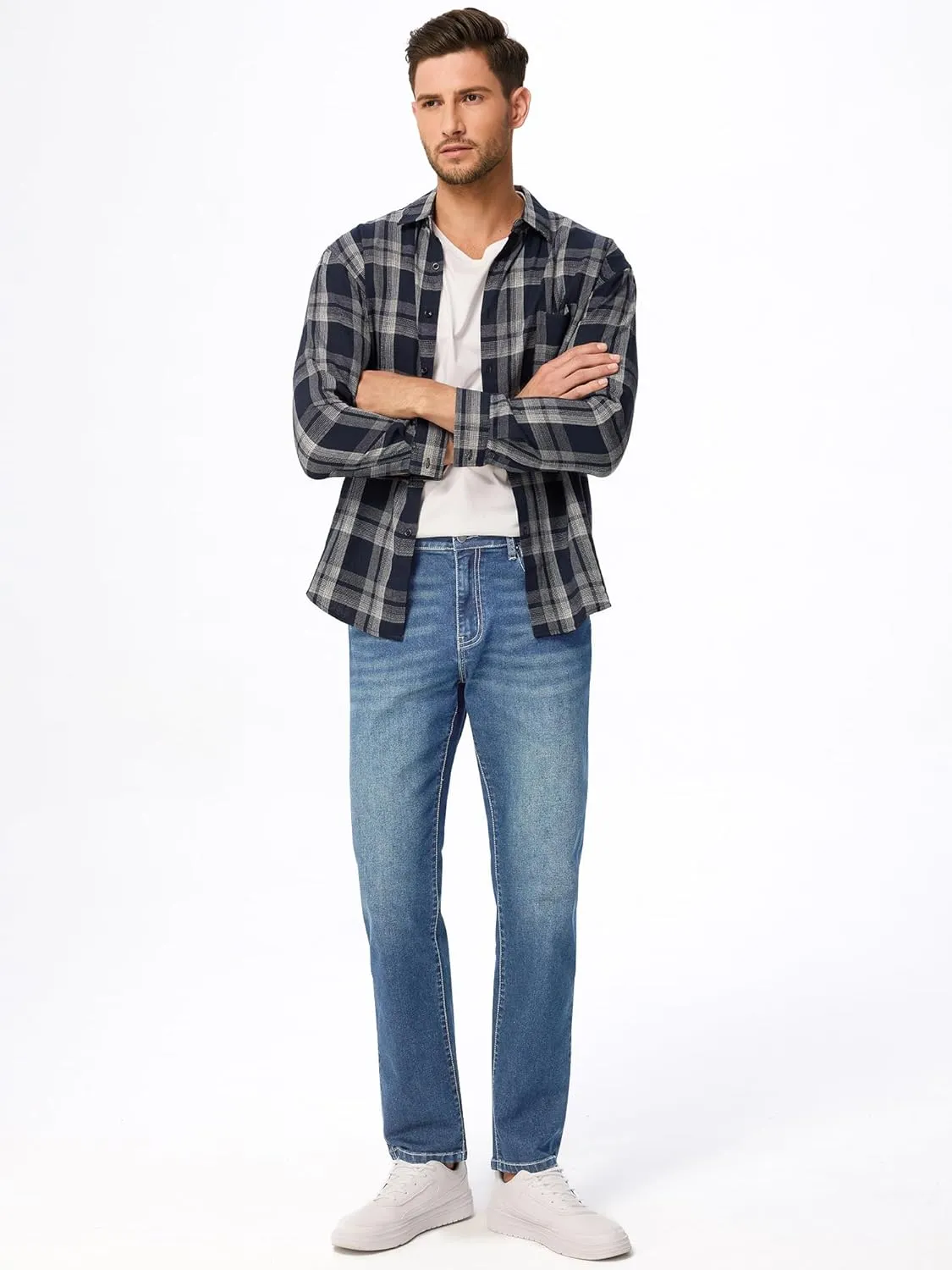 JMIERR Men's Jeans Classic Regular Fit Straight Stretch Denim Pants