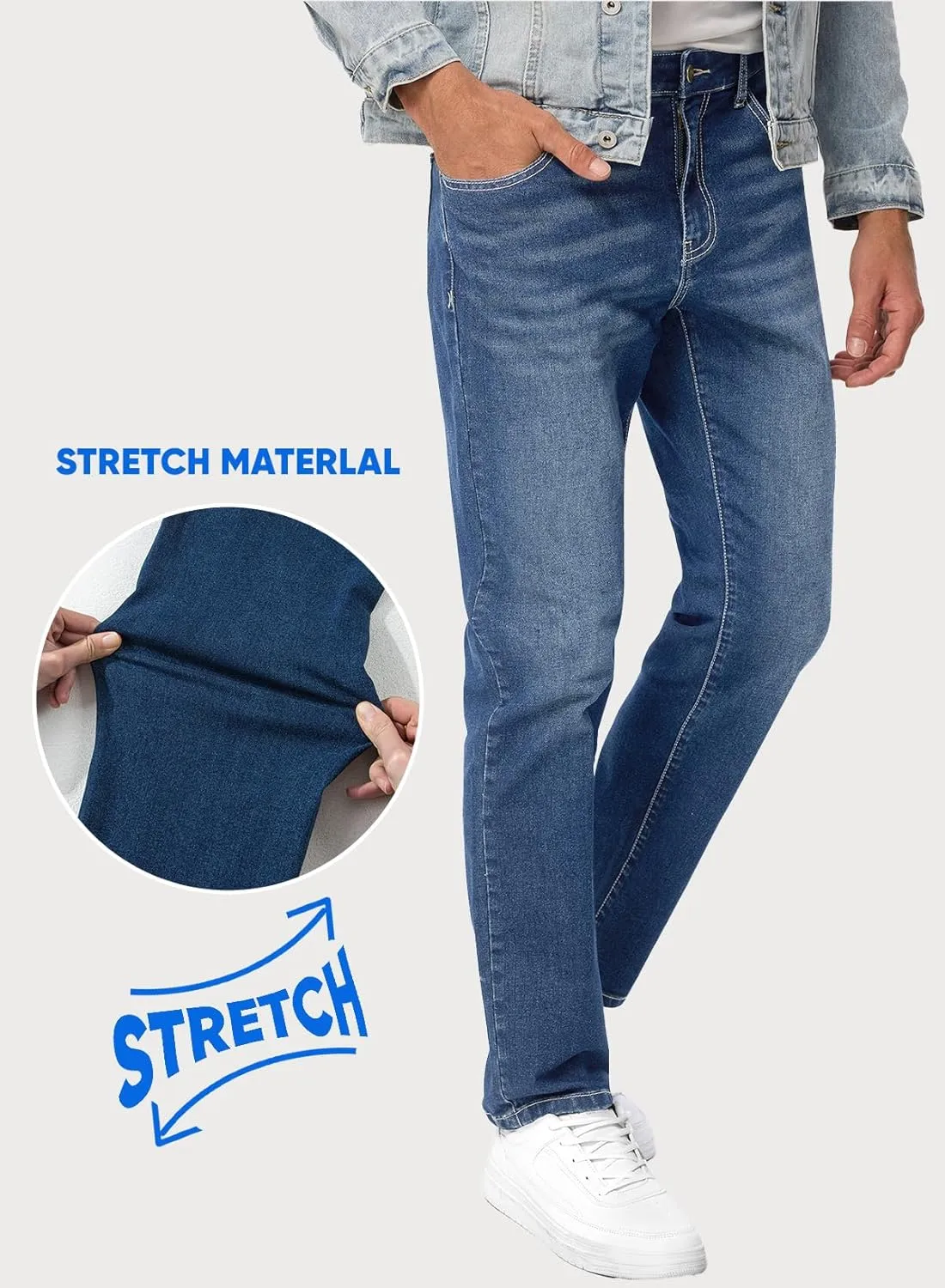 JMIERR Men's Jeans Classic Regular Fit Straight Stretch Denim Pants