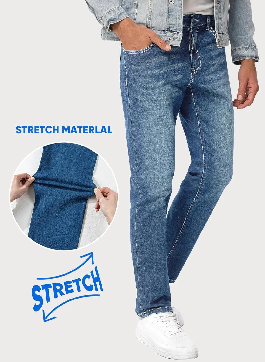 JMIERR Men's Jeans Classic Regular Fit Straight Stretch Denim Pants