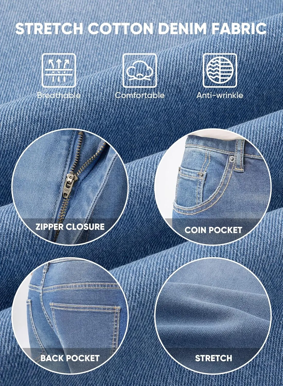 JMIERR Men's Jeans Classic Regular Fit Straight Stretch Denim Pants