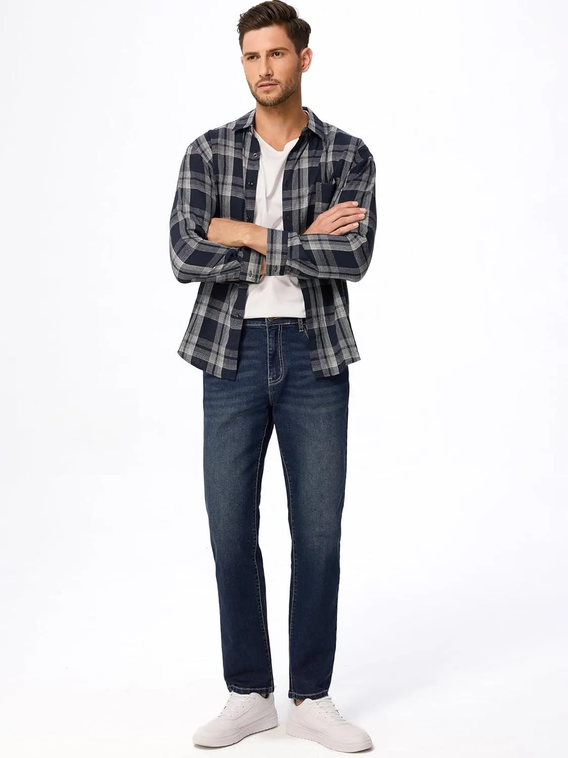 JMIERR Men's Jeans Classic Regular Fit Straight Stretch Denim Pants