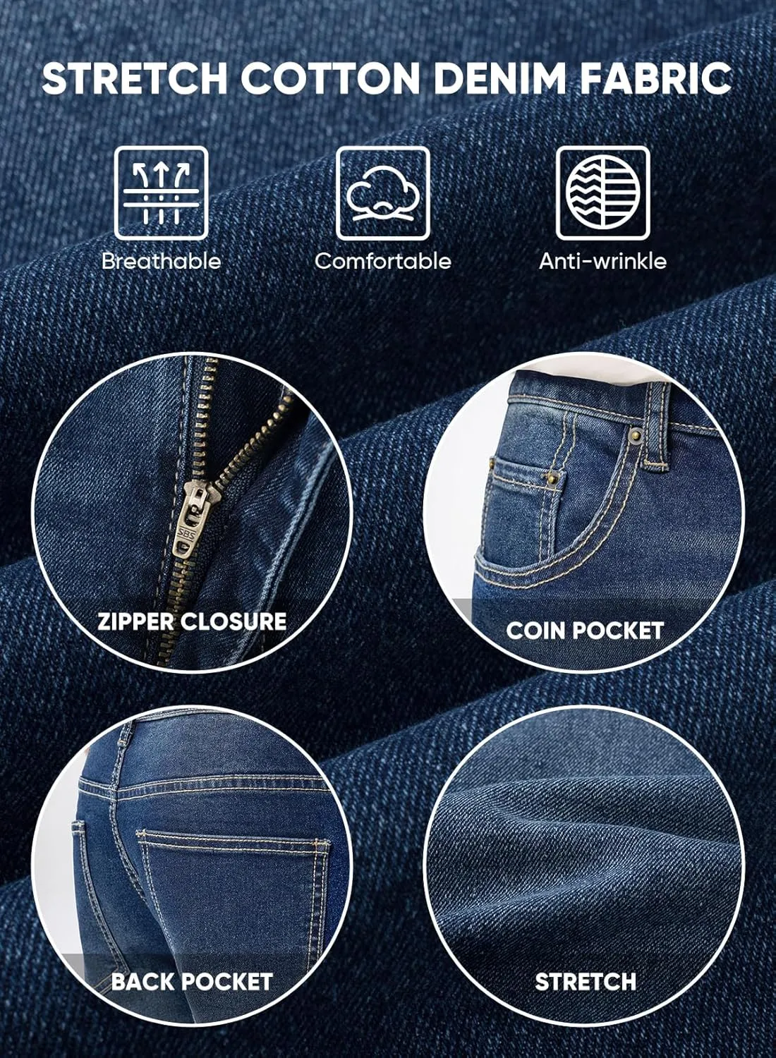 JMIERR Men's Jeans Classic Regular Fit Straight Stretch Denim Pants