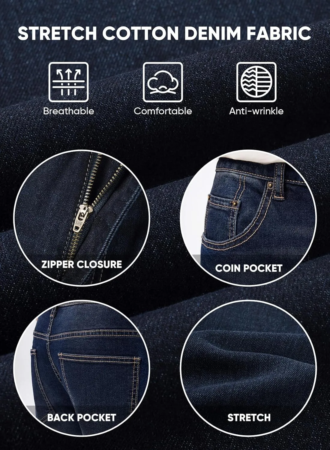 JMIERR Men's Jeans Classic Regular Fit Straight Stretch Denim Pants