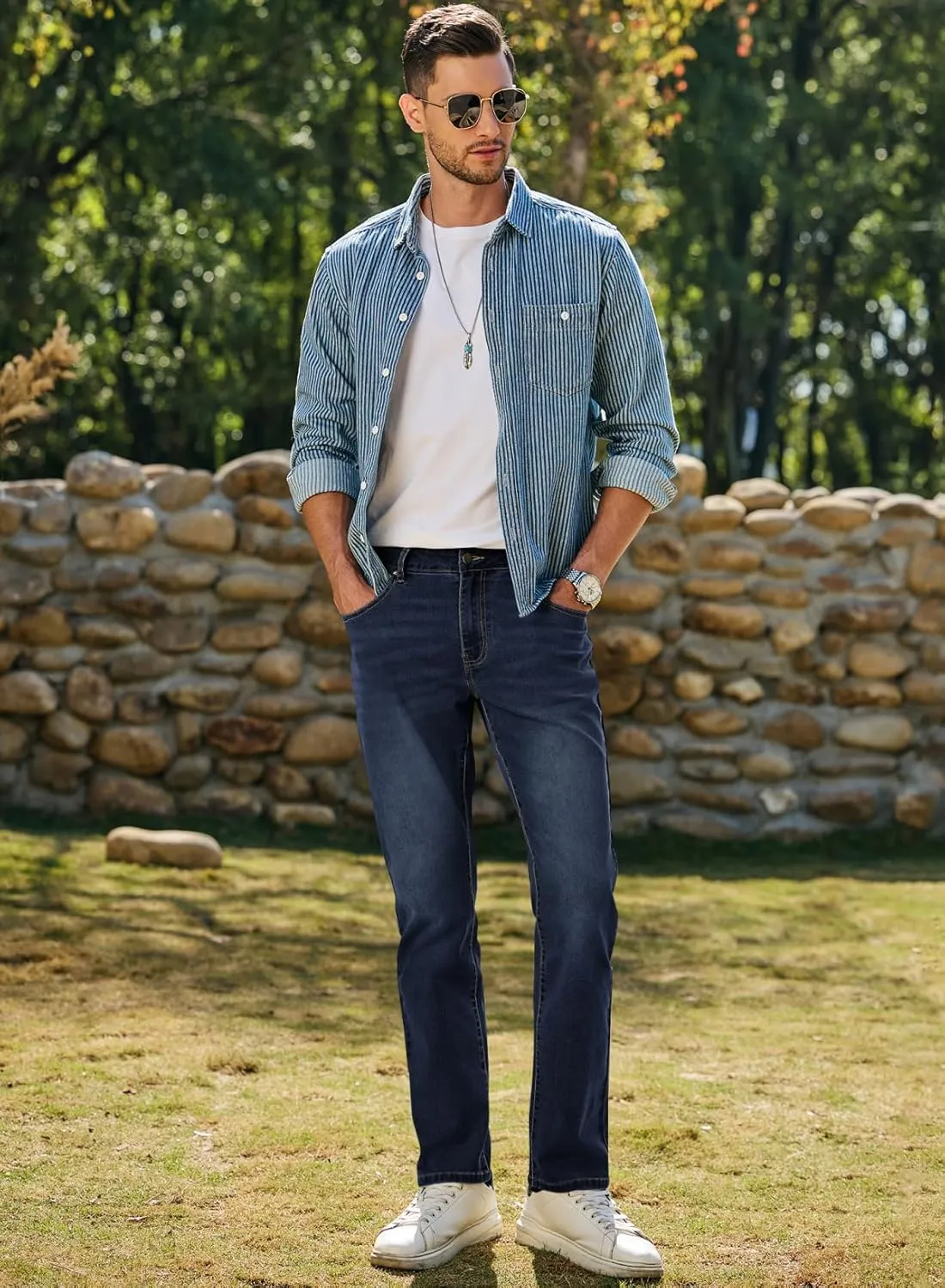 JMIERR Men's Jeans Classic Regular Fit Straight Stretch Denim Pants