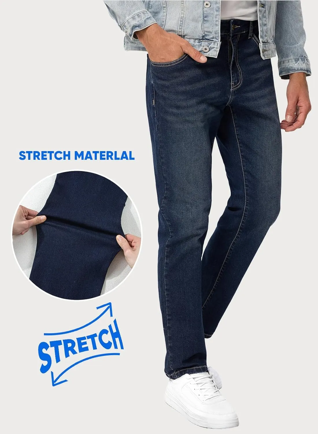 JMIERR Men's Jeans Classic Regular Fit Straight Stretch Denim Pants