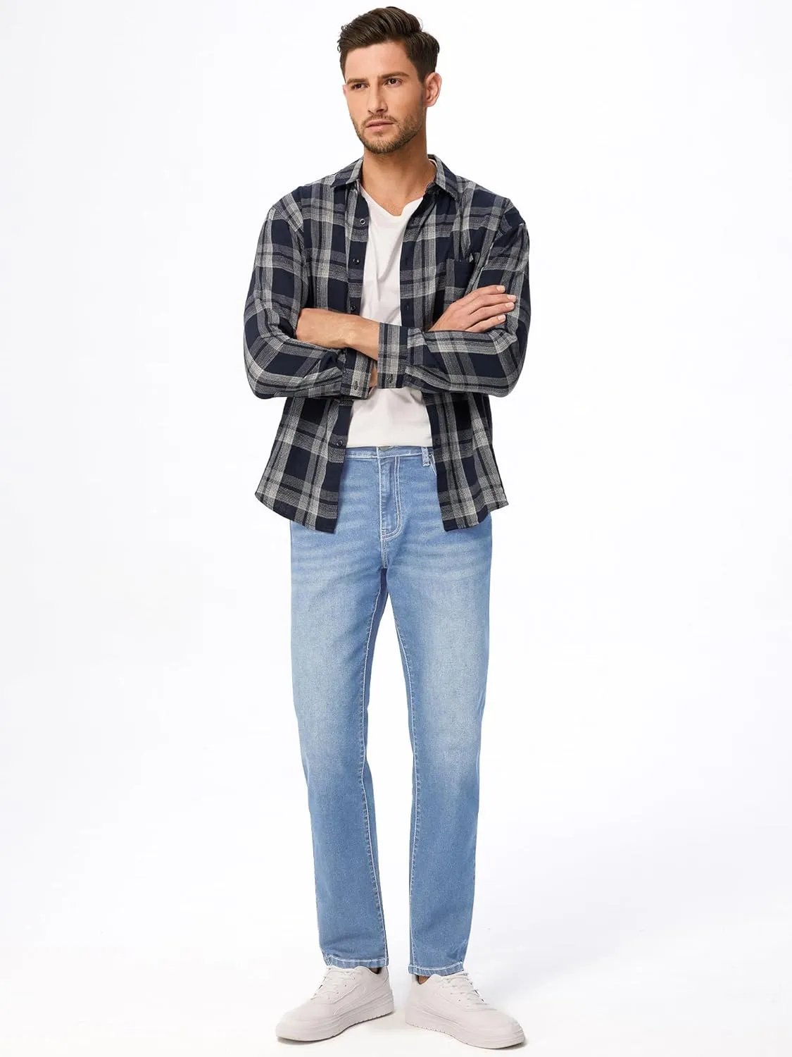 JMIERR Men's Jeans Classic Regular Fit Straight Stretch Denim Pants