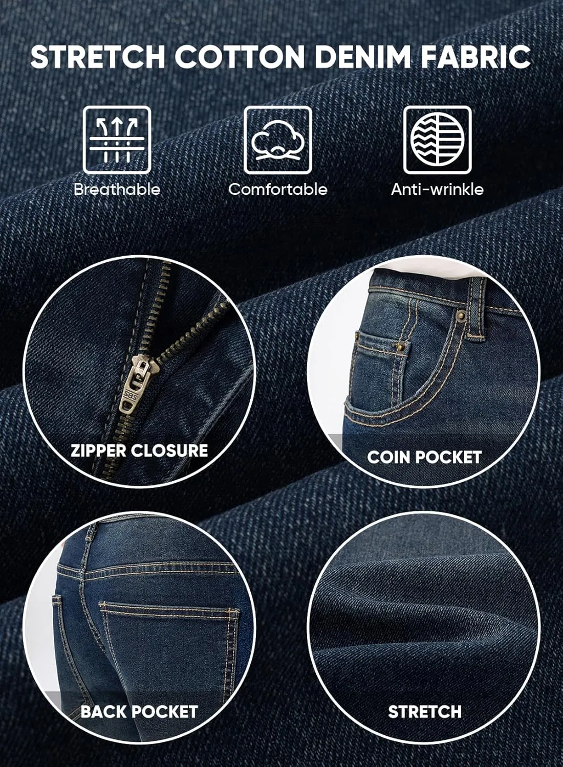 JMIERR Men's Jeans Classic Regular Fit Straight Stretch Denim Pants