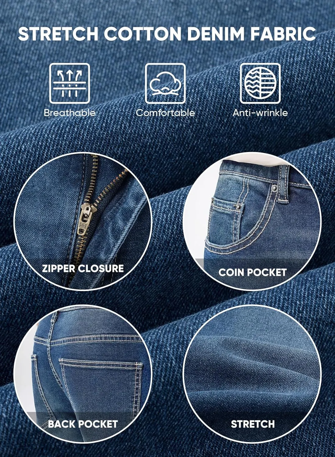 JMIERR Men's Jeans Classic Regular Fit Straight Stretch Denim Pants