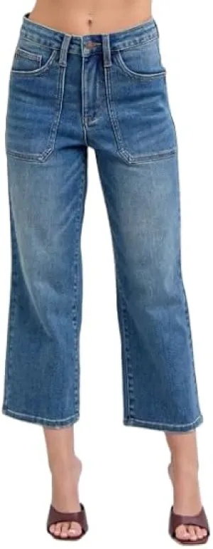 Judy Blue High Waist Wide Leg Crops with Utility Pockets