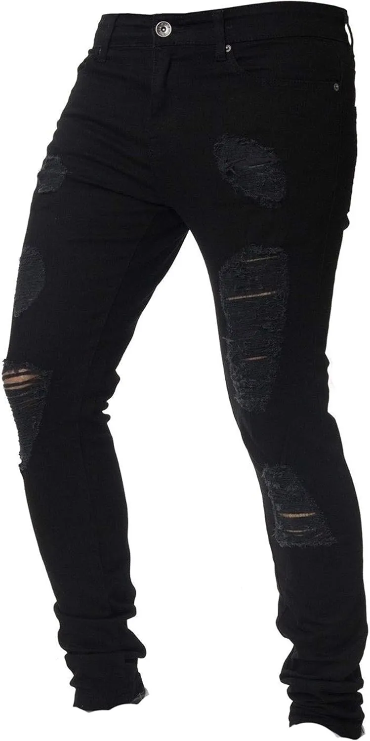 Kaxiya2021 Men's Ripped Skinny Jeans Frayed Little Feet Jean Trousers Distressed Slim Fit Tapered Leg Stretch Denim Pants