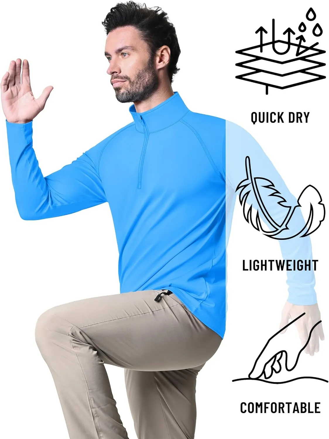 KEFITEVD Long Sleeve Shirts for Mens UPF 50  1/4 Zip Pullover Shirts Outdoor Cooling Athletic Shirt Swim Summer Rash Guard