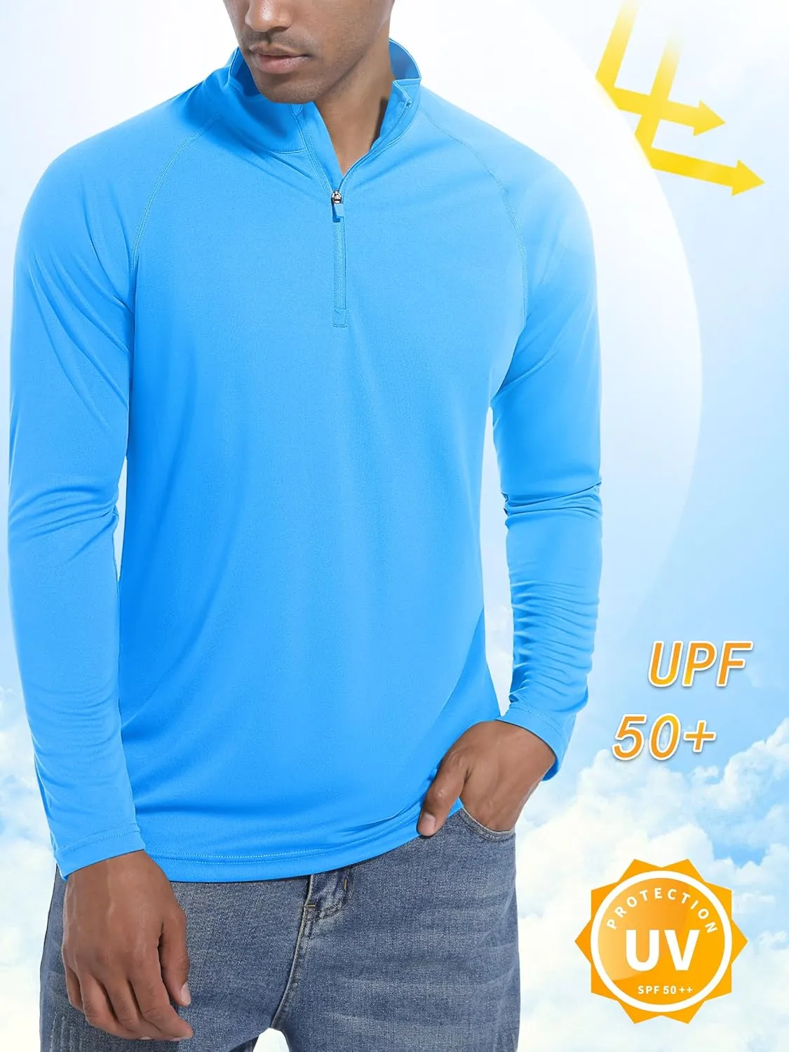 KEFITEVD Long Sleeve Shirts for Mens UPF 50  1/4 Zip Pullover Shirts Outdoor Cooling Athletic Shirt Swim Summer Rash Guard