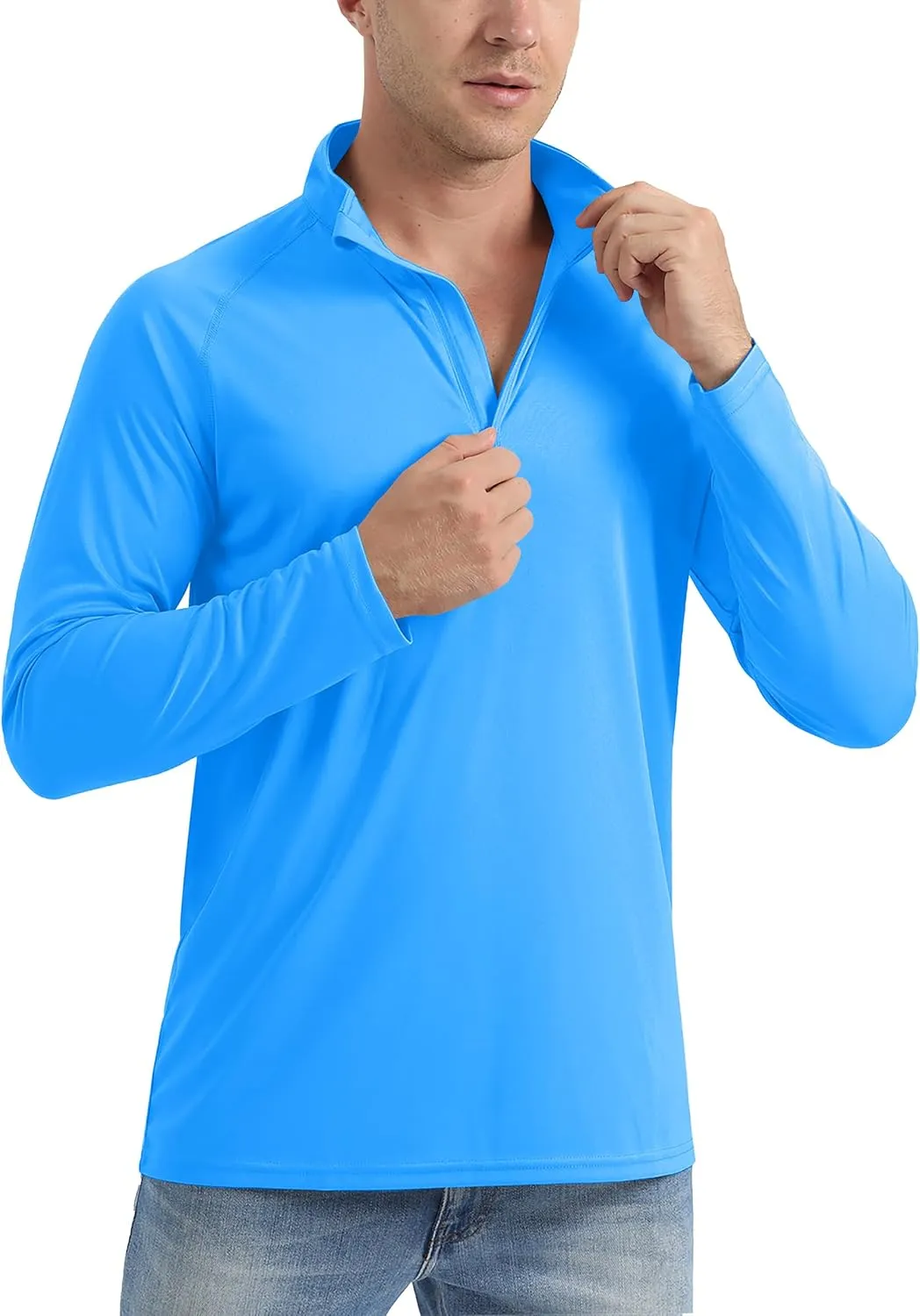KEFITEVD Long Sleeve Shirts for Mens UPF 50  1/4 Zip Pullover Shirts Outdoor Cooling Athletic Shirt Swim Summer Rash Guard
