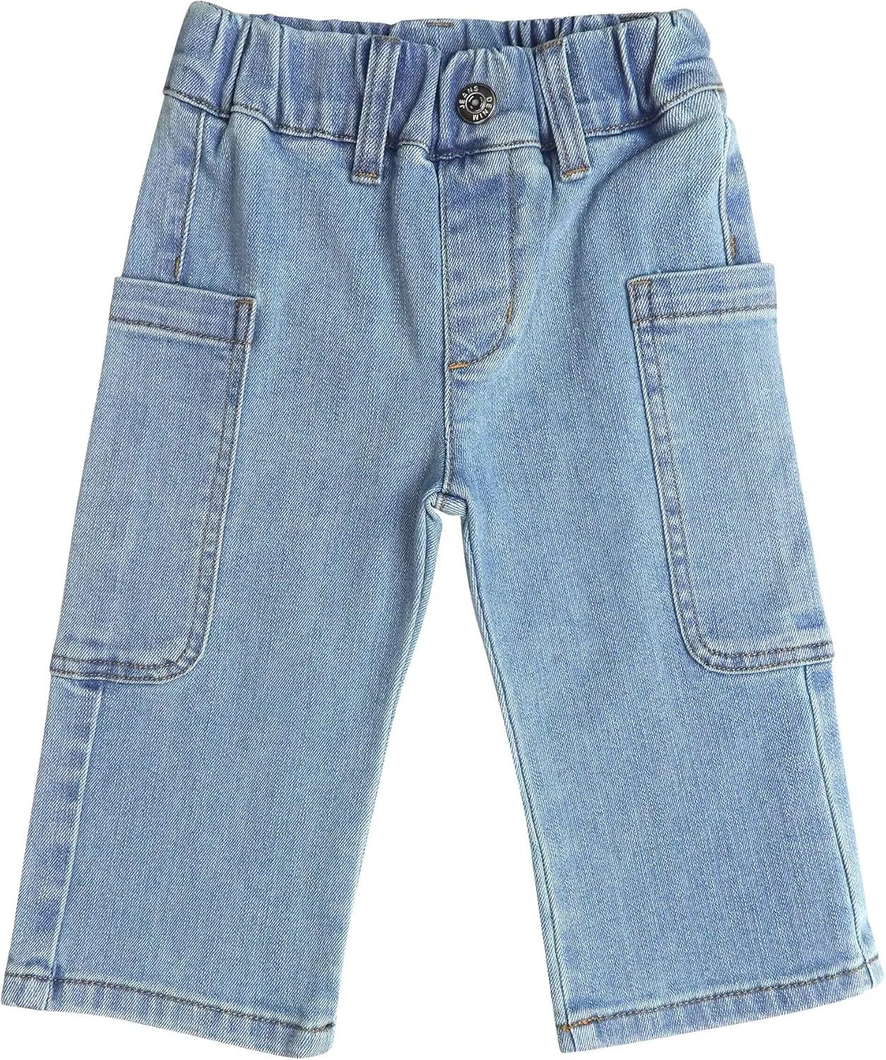 KIDSCOOL SPACE Baby Girls Wide-Leg Cargo Jeans,Toddler Boy Elastic Waist with D-Ring Loops Stretch Denim Pants