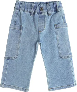 KIDSCOOL SPACE Baby Girls Wide-Leg Cargo Jeans,Toddler Boy Elastic Waist with D-Ring Loops Stretch Denim Pants