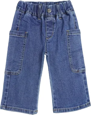 KIDSCOOL SPACE Baby Girls Wide-Leg Cargo Jeans,Toddler Boy Elastic Waist with D-Ring Loops Stretch Denim Pants