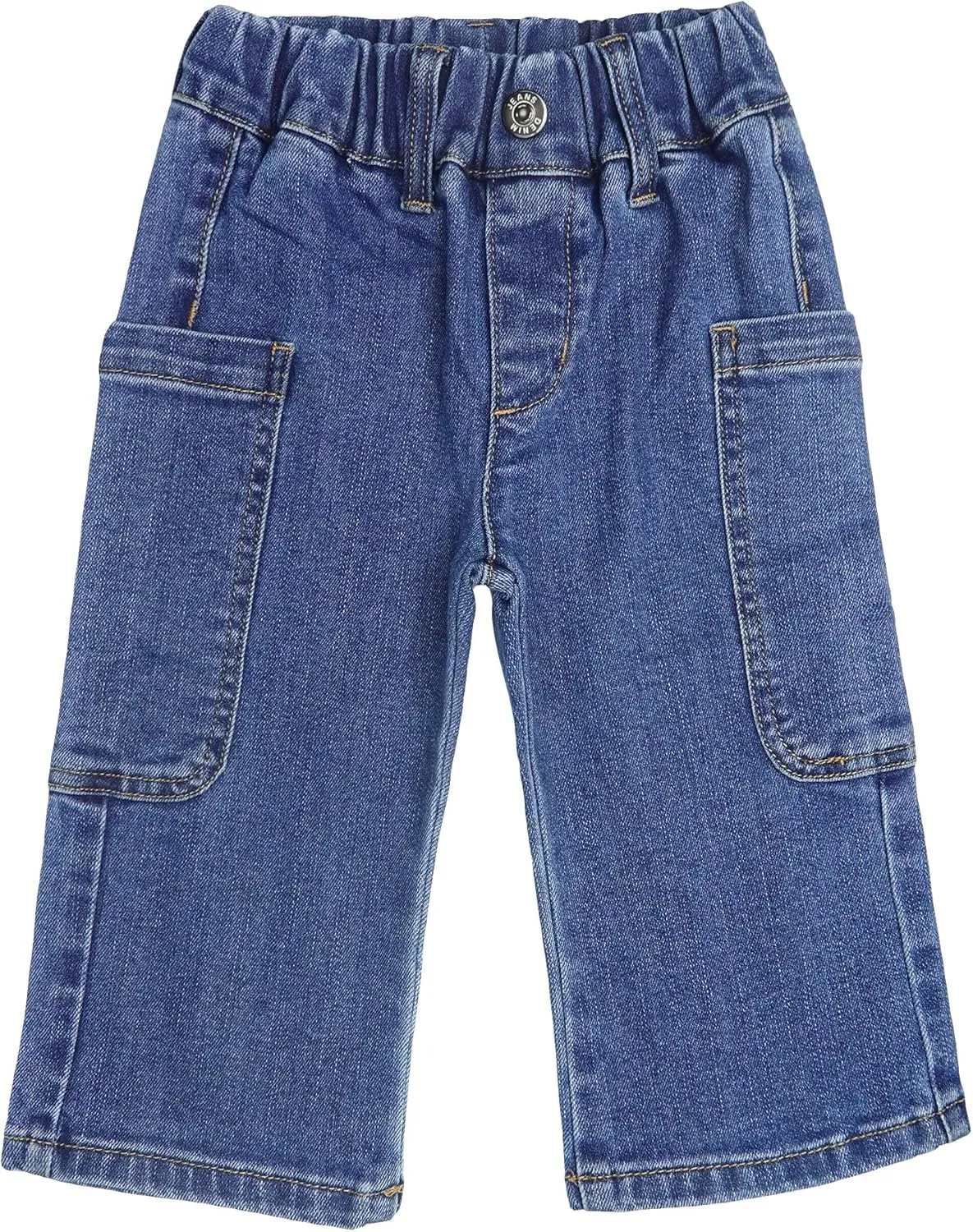KIDSCOOL SPACE Baby Girls Wide-Leg Cargo Jeans,Toddler Boy Elastic Waist with D-Ring Loops Stretch Denim Pants