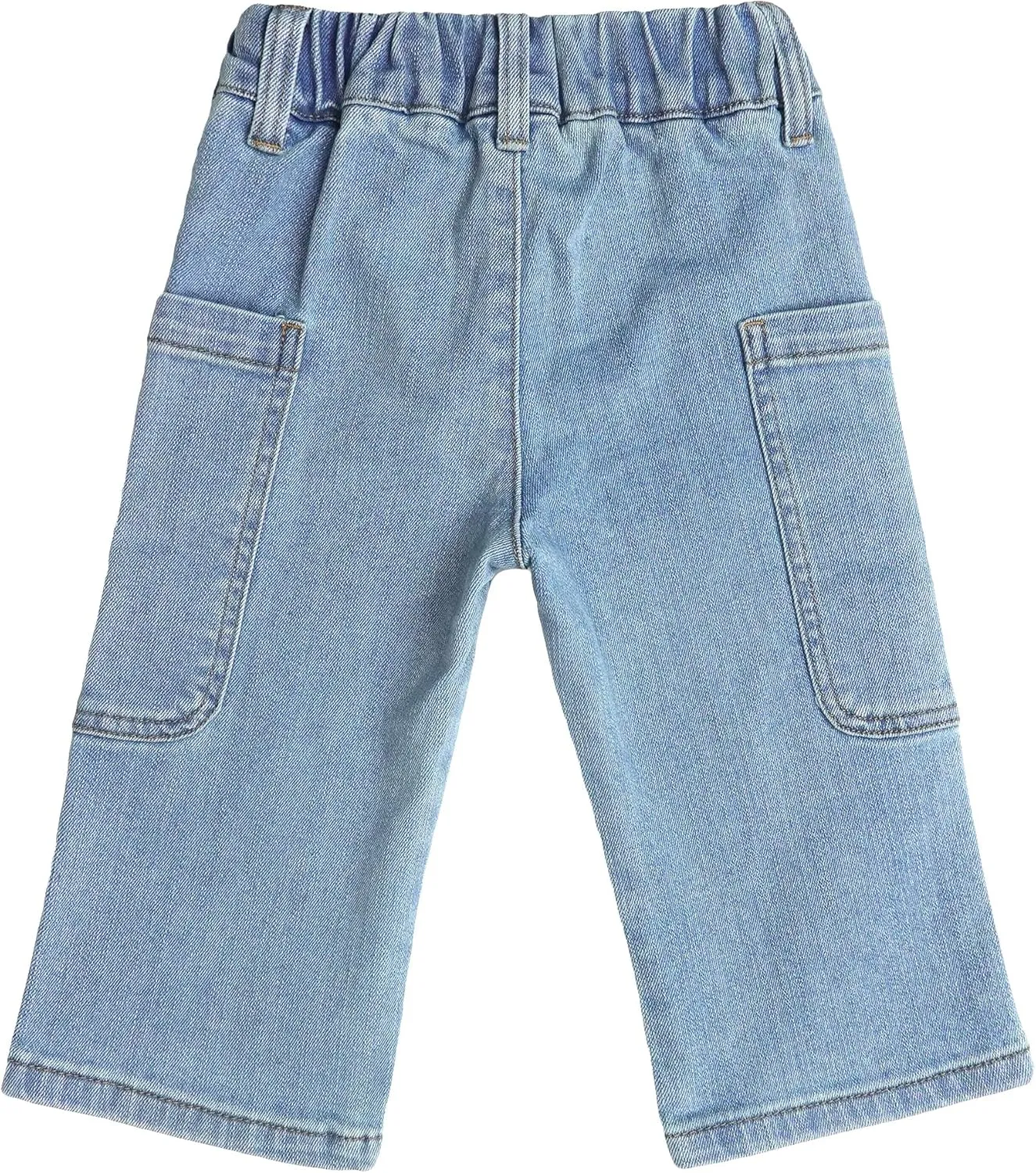 KIDSCOOL SPACE Baby Girls Wide-Leg Cargo Jeans,Toddler Boy Elastic Waist with D-Ring Loops Stretch Denim Pants