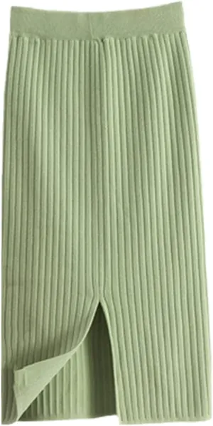 Knitted Midi Long Pencil Black Skirt Autumn Bag Hip One-Step Mid-Length Straight Woolen Skirt Winter Outer Wear Skirt