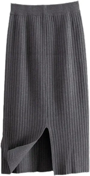 Knitted Midi Long Pencil Black Skirt Autumn Bag Hip One-Step Mid-Length Straight Woolen Skirt Winter Outer Wear Skirt