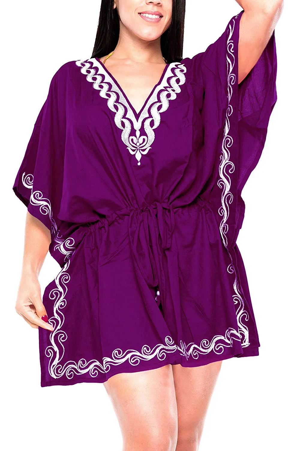 LA LEELA Bikini Coverup Dress Swim Beach Wear Caftan Swimsuit Women Embroidered