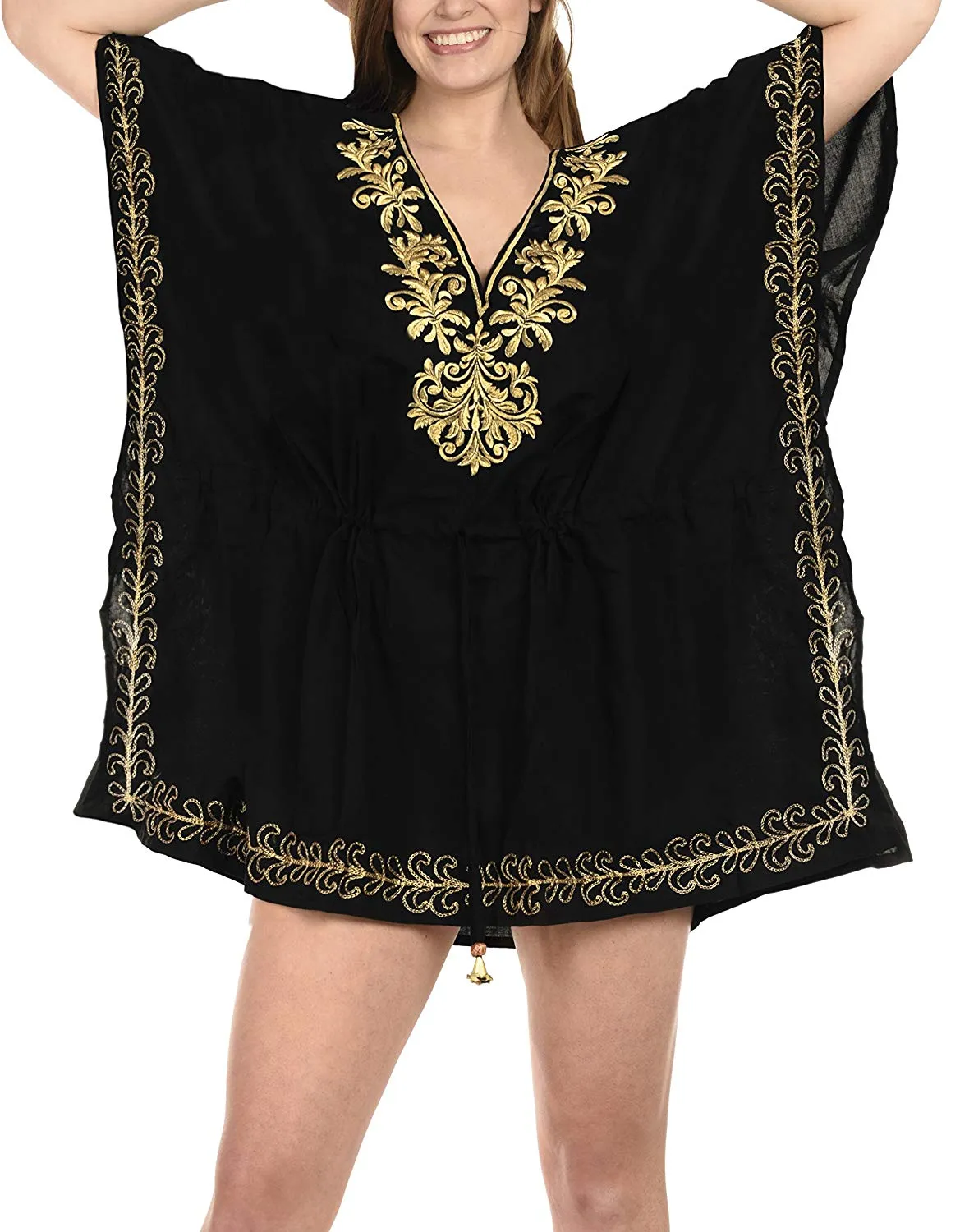 LA LEELA Bikini Coverup Dress Swim Beach Wear Caftan Swimsuit Women Embroidered