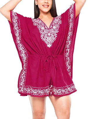 LA LEELA Bikini Coverup Dress Swim Beach Wear Caftan Swimsuit Women Embroidered