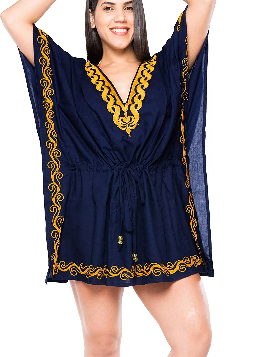 LA LEELA Bikini Coverup Dress Swim Beach Wear Caftan Swimsuit Women Embroidered