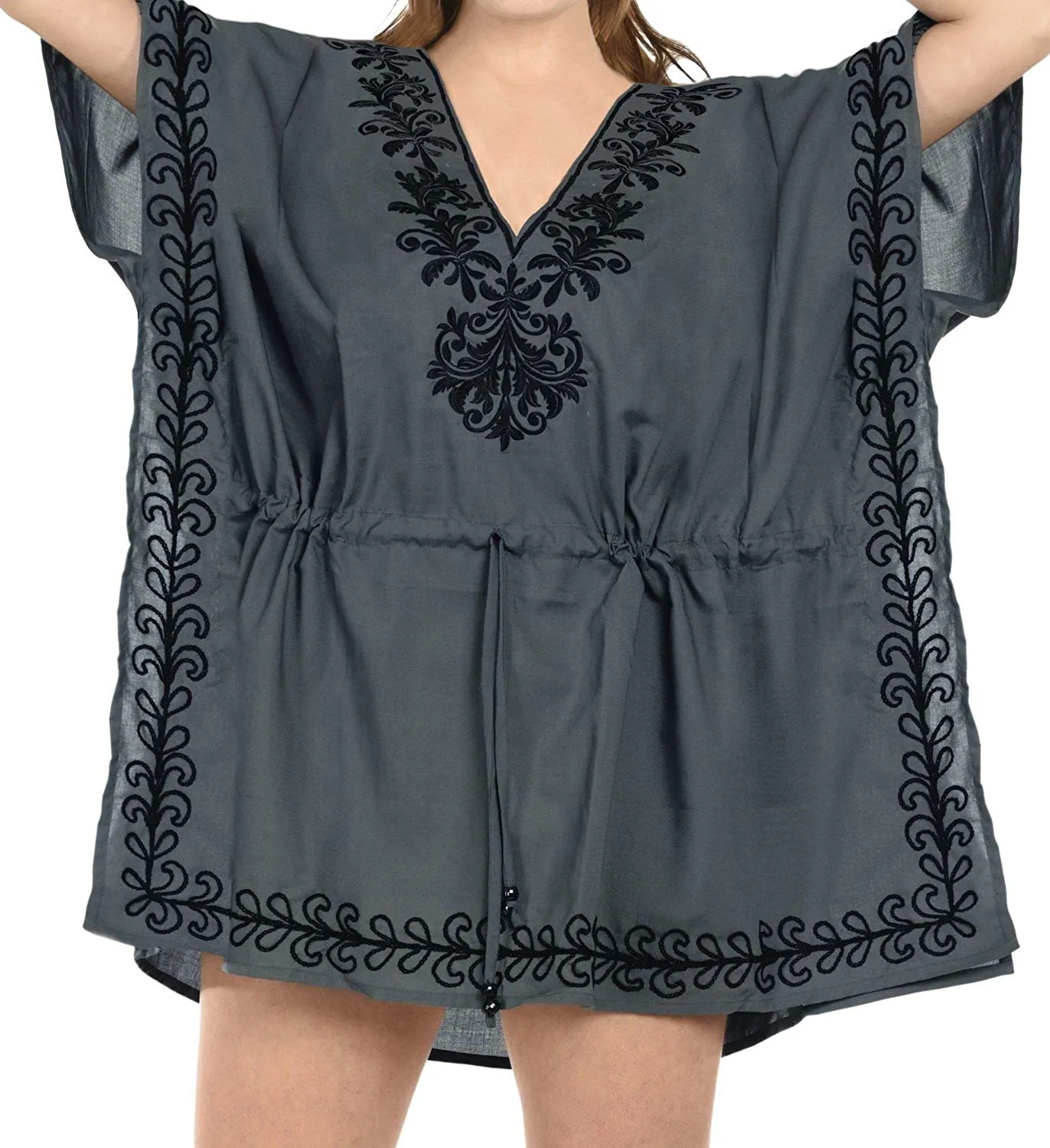 LA LEELA Bikini Coverup Dress Swim Beach Wear Caftan Swimsuit Women Embroidered