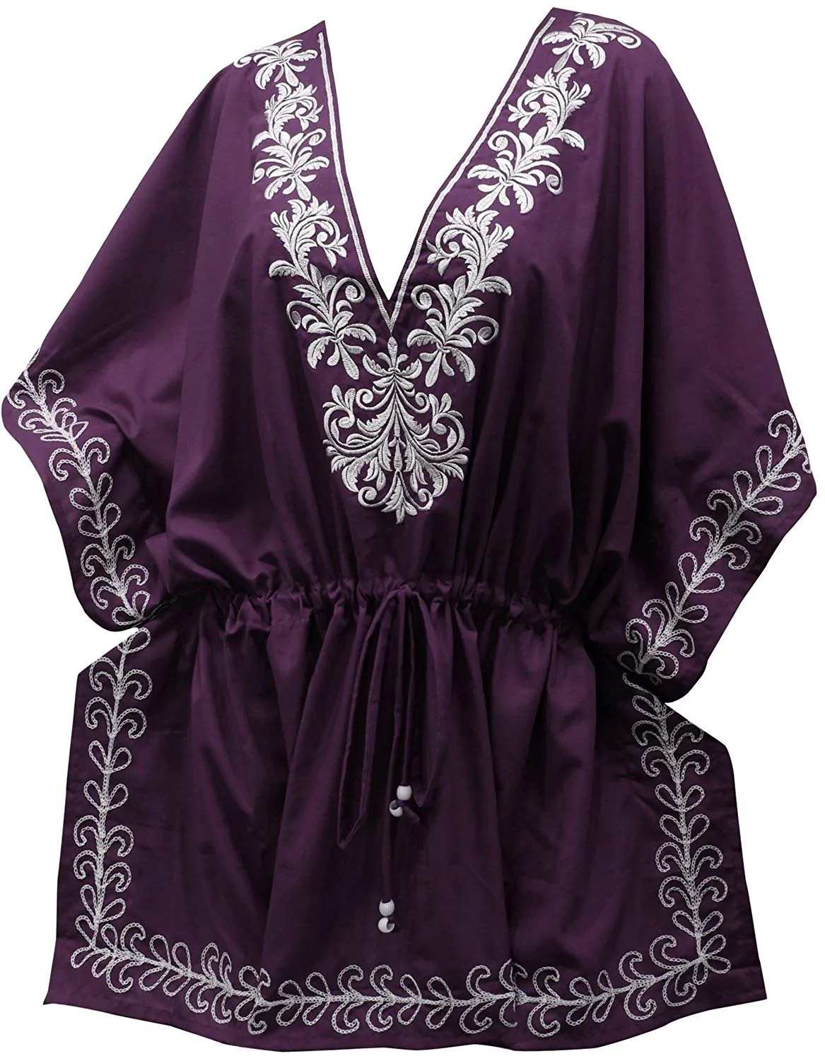LA LEELA Bikini Coverup Dress Swim Beach Wear Caftan Swimsuit Women Embroidered